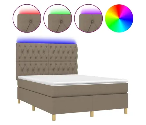 Atsperu Gulta Ar Matraci, Led, Pelēkbrūns Audums, 140X200 Cm Vidaxl