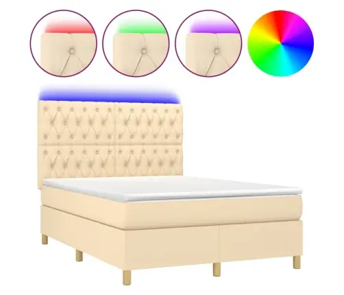 Atsperu Gulta Ar Matraci, Led, Krēmkrāsas Audums, 140X200 Cm Vidaxl