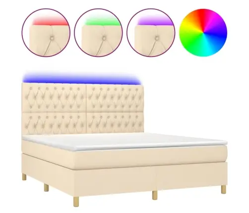 Atsperu Gulta Ar Matraci, Led, Krēmkrāsas Audums, 160X200 Cm Vidaxl