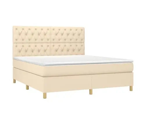 Atsperu Gulta Ar Matraci, Led, Krēmkrāsas Audums, 160X200 Cm Vidaxl