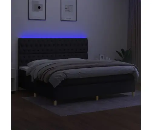 Atsperu Gulta Ar Matraci, Led, Melns Audums, 200X200 Cm Vidaxl