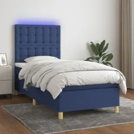 Atsperu Gulta Ar Matraci, Led, Zils Audums, 80X200 Cm Vidaxl