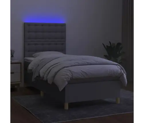 Atsperu Gulta Ar Matraci, Led, Gaiši Pelēks Audums, 90X190 Cm Vidaxl