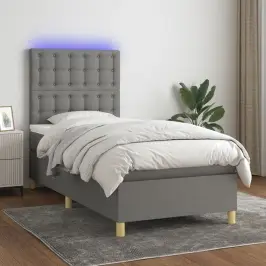 Atsperu Gulta Ar Matraci, Led, Tumši Pelēks Audums, 90X190 Cm Vidaxl Atsperu Gulta Ar Matraci, Led, Tumši Pelēks Audums, 90X190 Cm Vidaxl