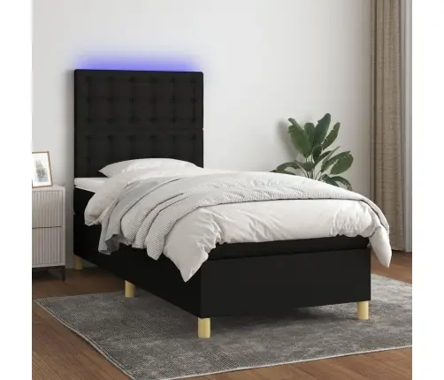 Atsperu Gulta Ar Matraci, Led, Melns Audums, 90X190 Cm Vidaxl