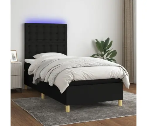 Atsperu Gulta Ar Matraci, Led, Melns Audums, 90X200 Cm Vidaxl