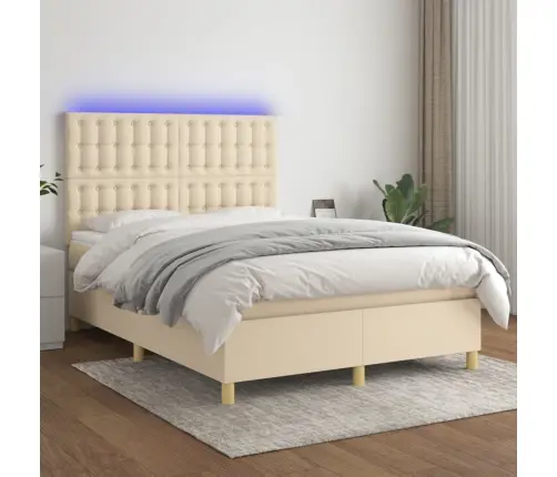 Lova Su Spyruoklėmis/Čiužiniu/Led, Kreminė, 140X200 cm Audinys