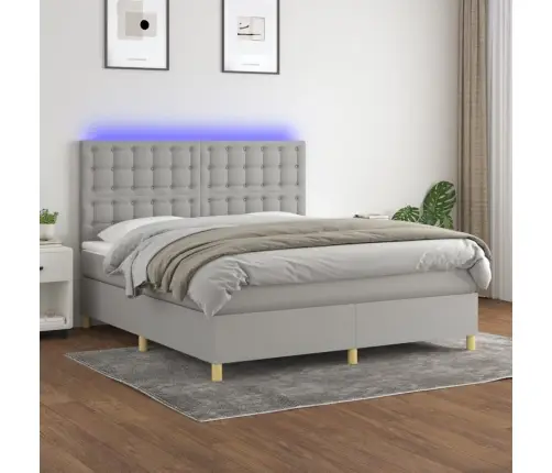 Atsperu Gulta Ar Matraci, Led, Gaiši Pelēks Audums, 160X200 Cm Vidaxl