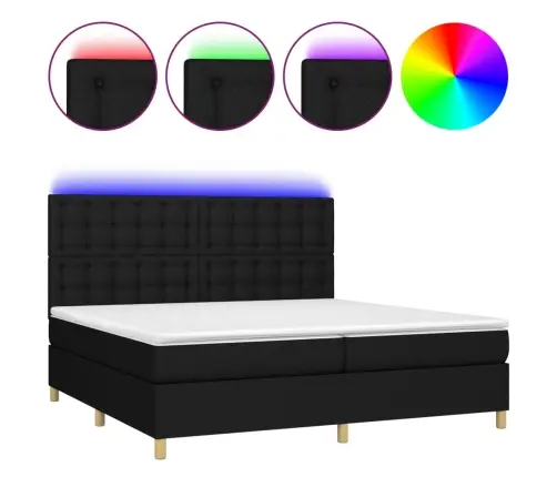 Atsperu Gulta Ar Matraci, Led, Melns Audums, 200X200 Cm Vidaxl