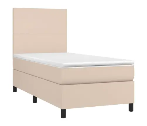 Atsperu Gulta Ar Matraci, Led, Kapučīno, 90X190Cm, Mākslīgā Āda Vidaxl