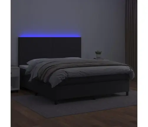 Kontinentaalvoodi Madratsiga, Led, Must, 160X200 cm Kunstnahk