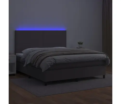 Lova Su Spyruoklėmis/Čiužiniu/Led, Pilka 160X200Cm Dirbtinė Oda