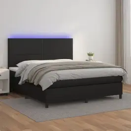 Atsperu Gulta Ar Matraci, Led, Melna, 180X200 Cm, Mākslīgā Āda Vidaxl