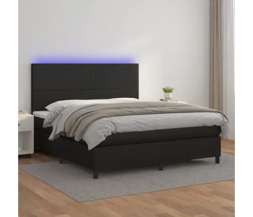 Atsperu Gulta Ar Matraci, Led, Melna, 180X200 Cm, Mākslīgā Āda Vidaxl