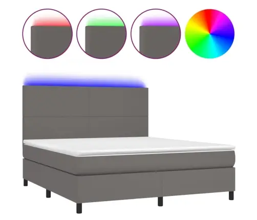 Atsperu Gulta Ar Matraci, Led, Pelēka, 180X200 Cm, Mākslīgā Āda Vidaxl