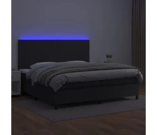 Lova Su Spyruoklėmis/Čiužiniu/Led, Juoda 200X200Cm Dirbtinė Oda