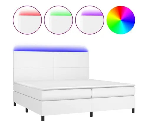 Kontinentaalvoodi Madratsiga, Led, Valge, 200X200 cm Kunstnahk