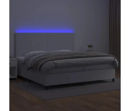 Kontinentaalvoodi Madratsiga, Led, Valge, 200X200 cm Kunstnahk