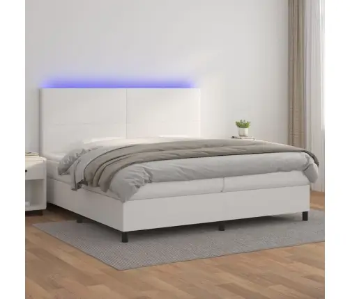 Kontinentaalvoodi Madratsiga, Led, Valge, 200X200 cm Kunstnahk