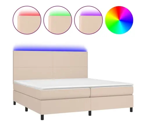 Atsperu Gulta Ar Matraci, Led, Kapučīno, 200X200 Cm Vidaxl