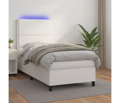 Atsperu Gulta Ar Matraci, Led, Balta, 90X200 Cm, Mākslīgā Āda Vidaxl