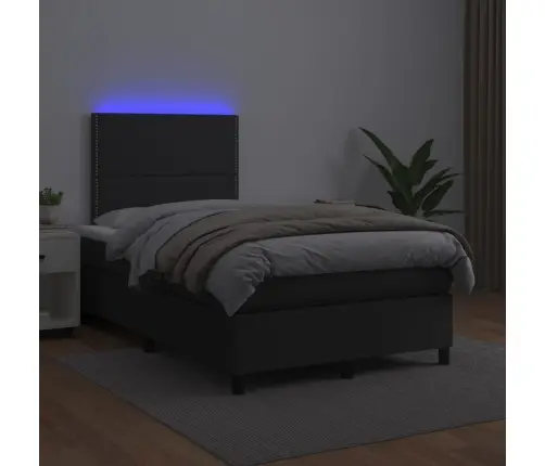 Atsperu Gulta Ar Matraci, Led, Melna, 120X200 Cm, Mākslīgā Āda Vidaxl