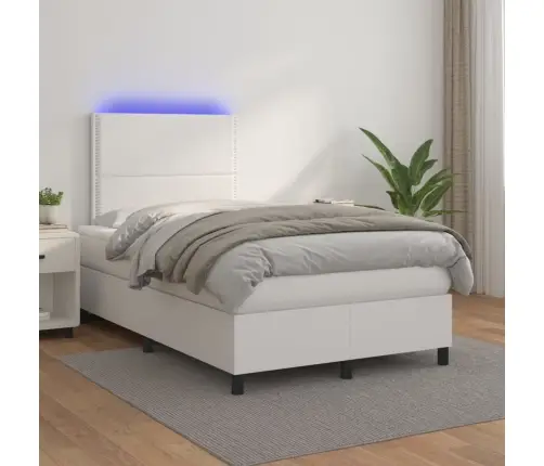 Kontinentaalvoodi Madratsiga, Led, Valge, 120X200 cm Kunstnahk