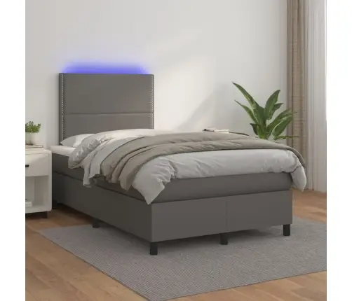 Atsperu Gulta Ar Matraci, Led, Pelēka, 120X200 Cm, Mākslīgā Āda Vidaxl