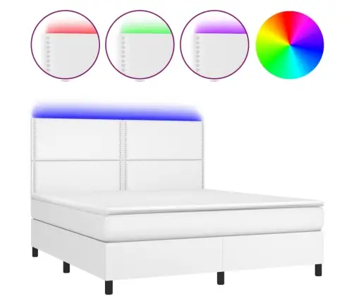 Atsperu Gulta Ar Matraci, Led, Balta, 180X200 Cm, Mākslīgā Āda Vidaxl