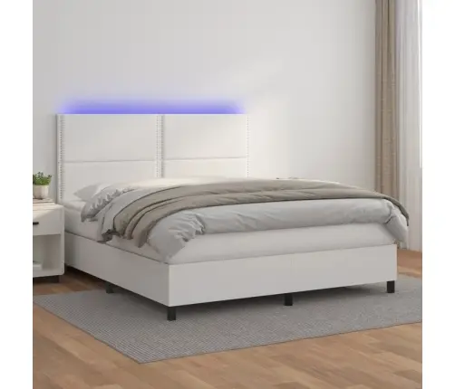 Atsperu Gulta Ar Matraci, Led, Balta, 180X200 Cm, Mākslīgā Āda Vidaxl