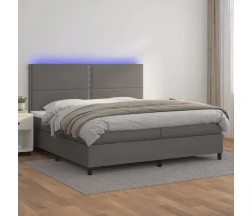 Lova Su Spyruoklėmis/Čiužiniu/Led, Pilka 200X200Cm Dirbtinė Oda