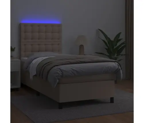 Atsperu Gulta Ar Matraci, Led, Kapučīno, 80X200Cm, Mākslīgā Āda Vidaxl