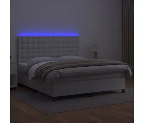 Atsperu Gulta Ar Matraci, Led, Balta, 160X200 Cm, Mākslīgā Āda Vidaxl