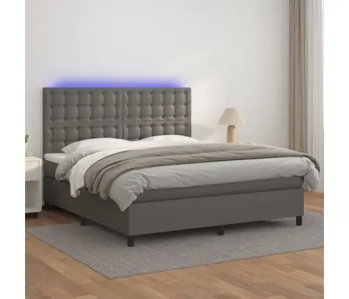 Lova Su Spyruoklėmis/Čiužiniu/Led, Pilka 180X200Cm Dirbtinė Oda