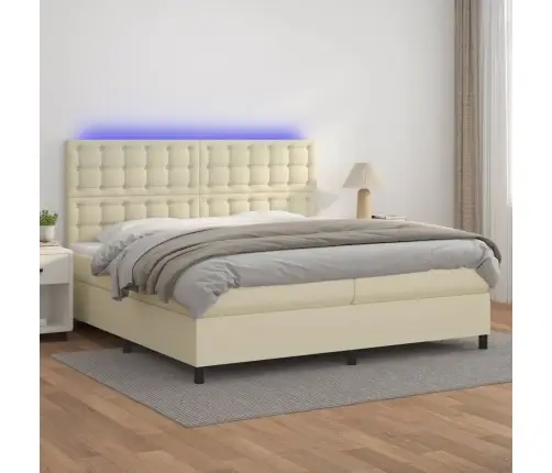 Atsperu Gulta, Matracis, Led, Krēmkrāsas, 200X200 Cm Vidaxl