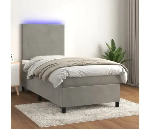 Atsperu Gulta Ar Matraci, Led, Gaiši Pelēks Samts, 80X200 Cm Vidaxl