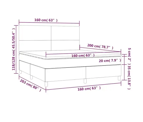 Atsperu Gulta Ar Matraci, Led, Tumši Zaļš Samts, 160X200 Cm Vidaxl