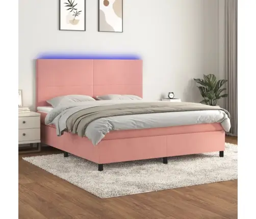 Atsperu Gulta Ar Matraci, Led, Rozā Samts, 180X200 Cm Vidaxl