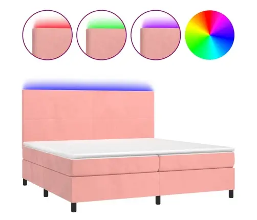 Atsperu Gulta Ar Matraci, Led, Rozā Samts, 200X200 Cm Vidaxl