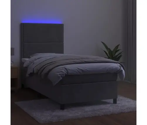 Atsperu Gulta Ar Matraci, Led, Gaiši Pelēks Samts, 80X200 Cm Vidaxl