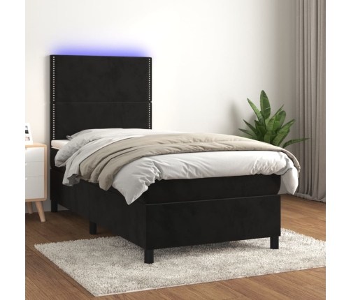 Atsperu Gulta Ar Matraci, Led, Melns Samts, 80X200 Cm Vidaxl