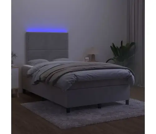 Atsperu Gulta Ar Matraci, Led, Gaiši Pelēks Samts, 120X200 Cm Vidaxl