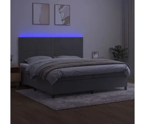 Kontinentaalvoodi Madrats Ja Led, Helehall, 200X200 cm Samet