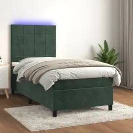 Atsperu Gulta Ar Matraci, Led, Tumši Zaļš Samts, 100X200 Cm Vidaxl Atsperu Gulta Ar Matraci, Led, Tumši Zaļš Samts, 100X200 Cm Vidaxl