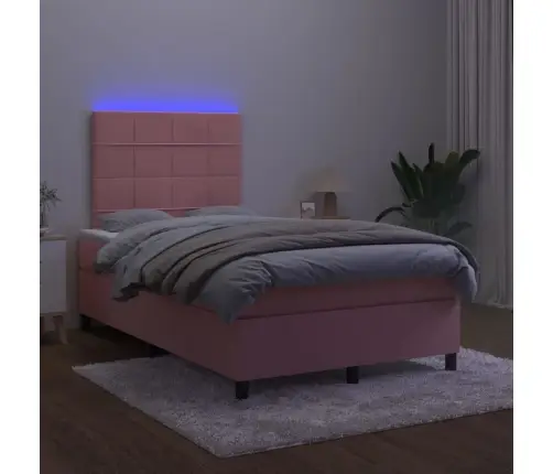 Atsperu Gulta Ar Matraci, Led, Rozā Samts, 120X200 Cm Vidaxl