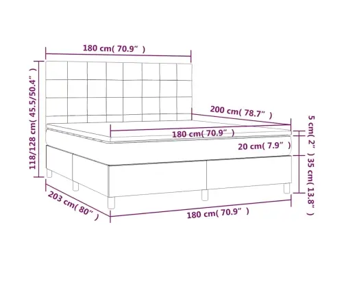 Atsperu Gulta Ar Matraci, Led, Tumši Zils Samts, 180X200 Cm Vidaxl