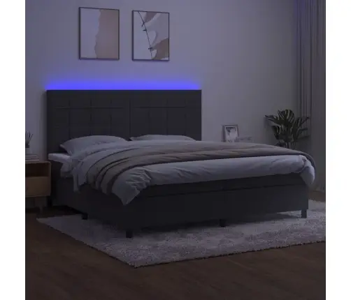 Atsperu Gulta Ar Matraci, Led, Tumši Pelēks Samts, 200X200 Cm Vidaxl