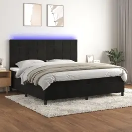 Atsperu Gulta Ar Matraci, Led, Melns Samts, 200X200 Cm Vidaxl