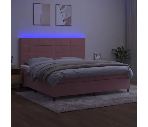 Atsperu Gulta Ar Matraci, Led, Rozā Samts, 200X200 Cm Vidaxl
