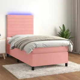 Atsperu Gulta Ar Matraci, Led, Rozā Samts, 80X200 Cm Vidaxl Atsperu Gulta Ar Matraci, Led, Rozā Samts, 80X200 Cm Vidaxl